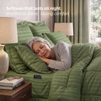 8-Piece Dobby Stripe Comforter Set - Includes 4-Piece Sheet Set with Double Sided Storage Pockets