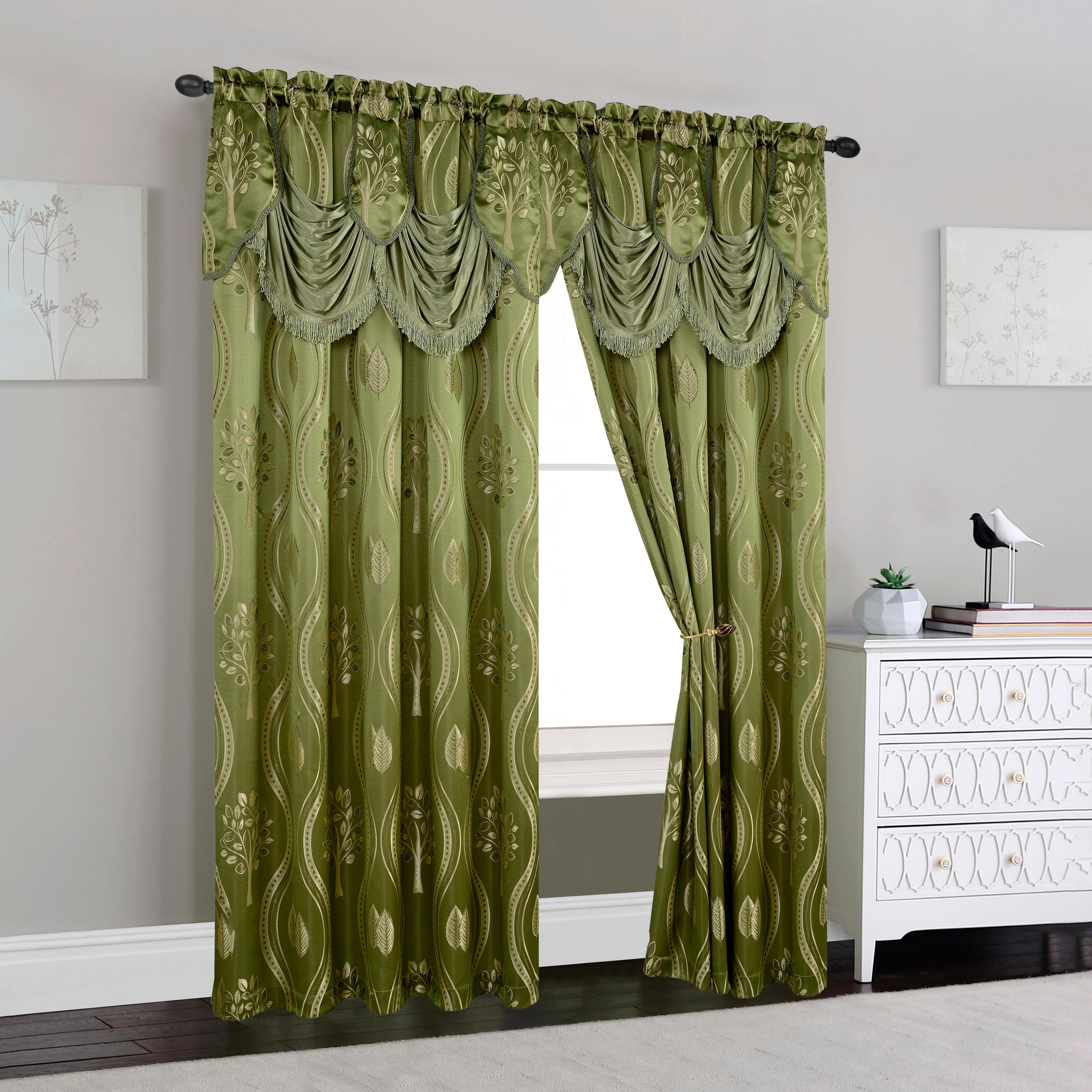 Set of 2 Aurora Curtain Panels- Attached Valance - Rod Pocket- 54" W x 84" L