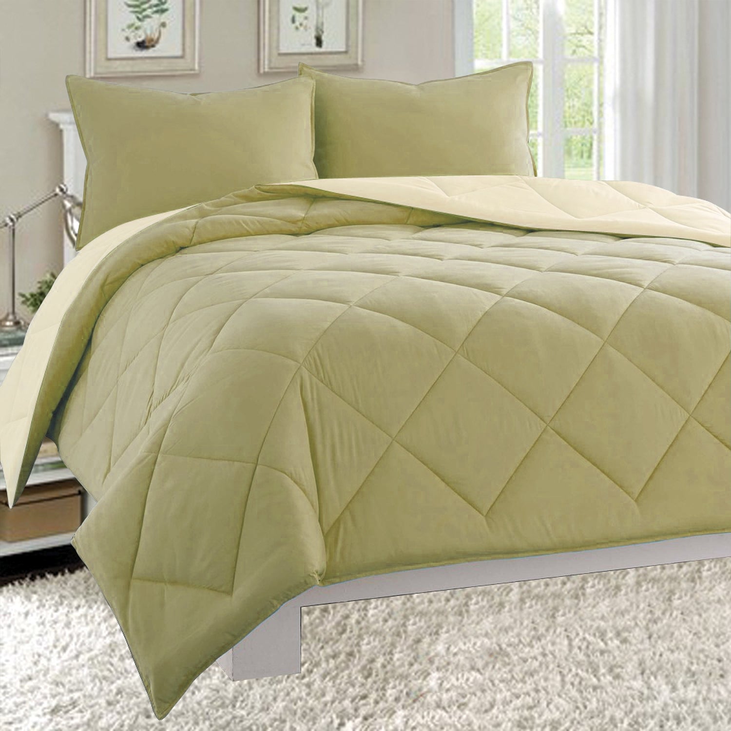 3-Piece Reversible Diamond Stitched Comforter & Shams