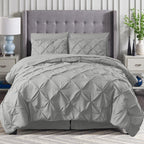 8-Piece Pintuck Pinch Pleated Comforter Set - Includes 4-Piece Sheet Set with Double Sided Storage Pockets