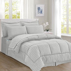 8-Piece Dobby Stripe Comforter Set - Includes 4-Piece Sheet Set with Double Sided Storage Pockets