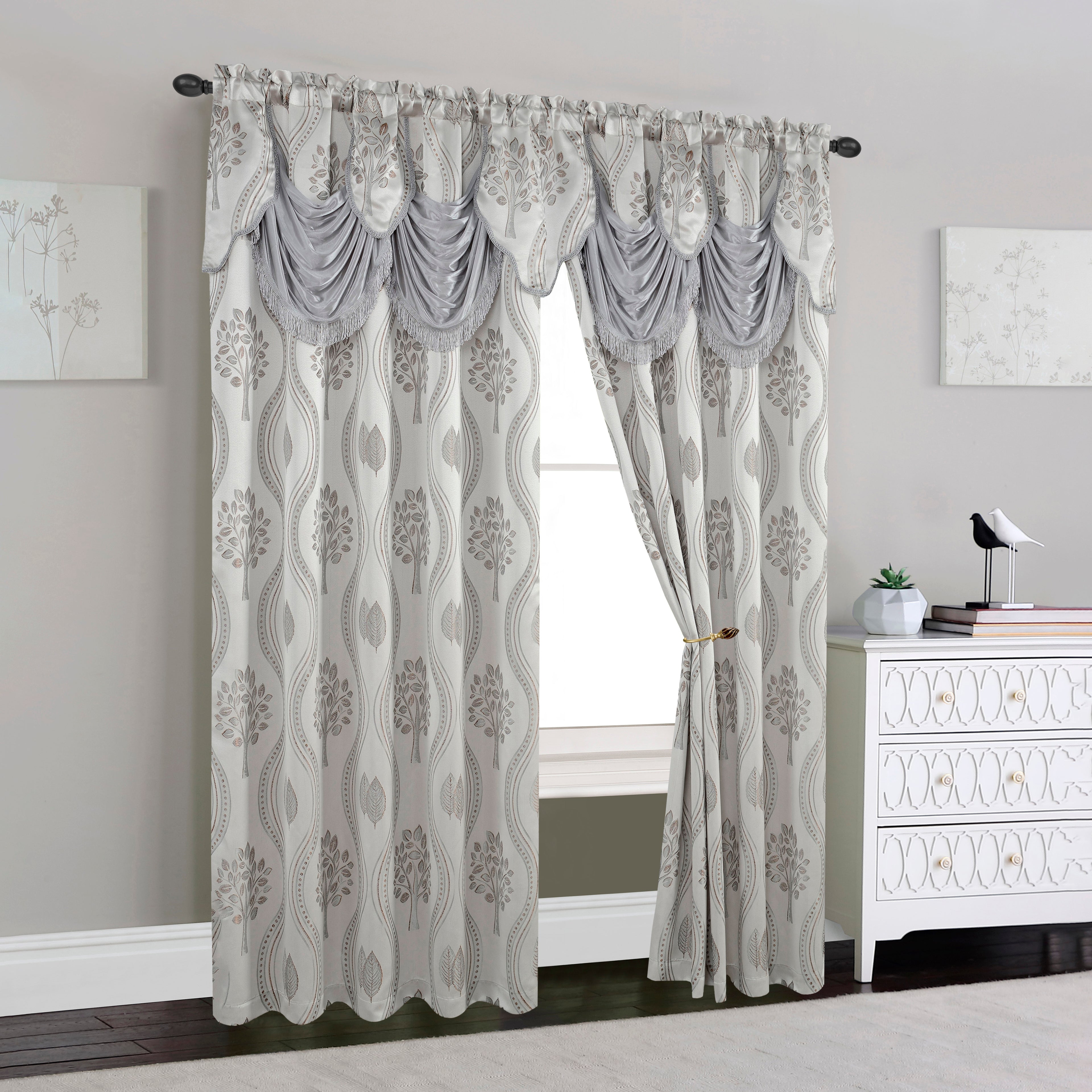 Set of 2 Aurora Curtain Panels- Attached Valance - Rod Pocket- 54" W x 84" L