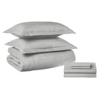 8-Piece Dobby Stripe Comforter Set - Includes 4-Piece Sheet Set with Double Sided Storage Pockets