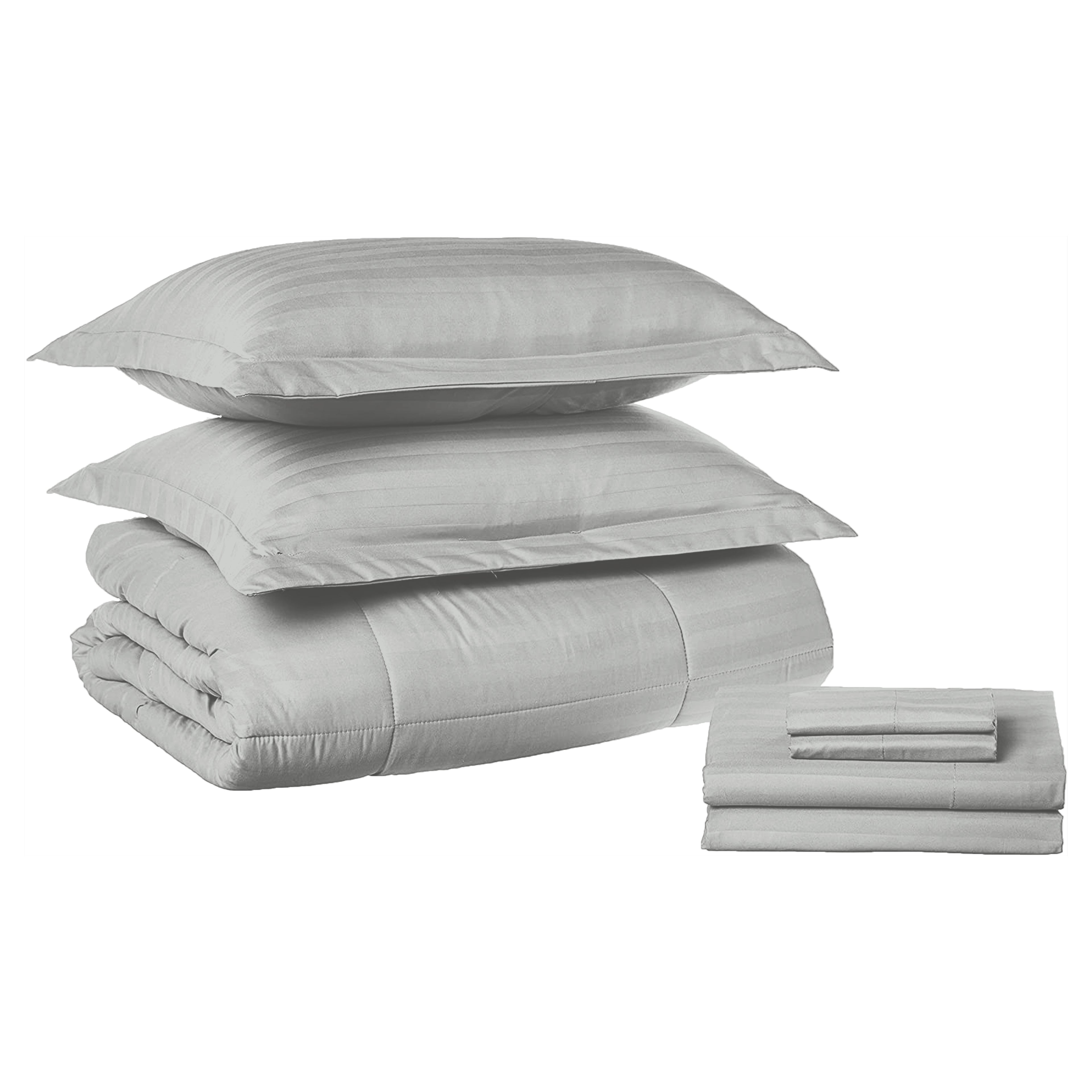 8-Piece Dobby Stripe Comforter Set - Includes 4-Piece Sheet Set with Double Sided Storage Pockets