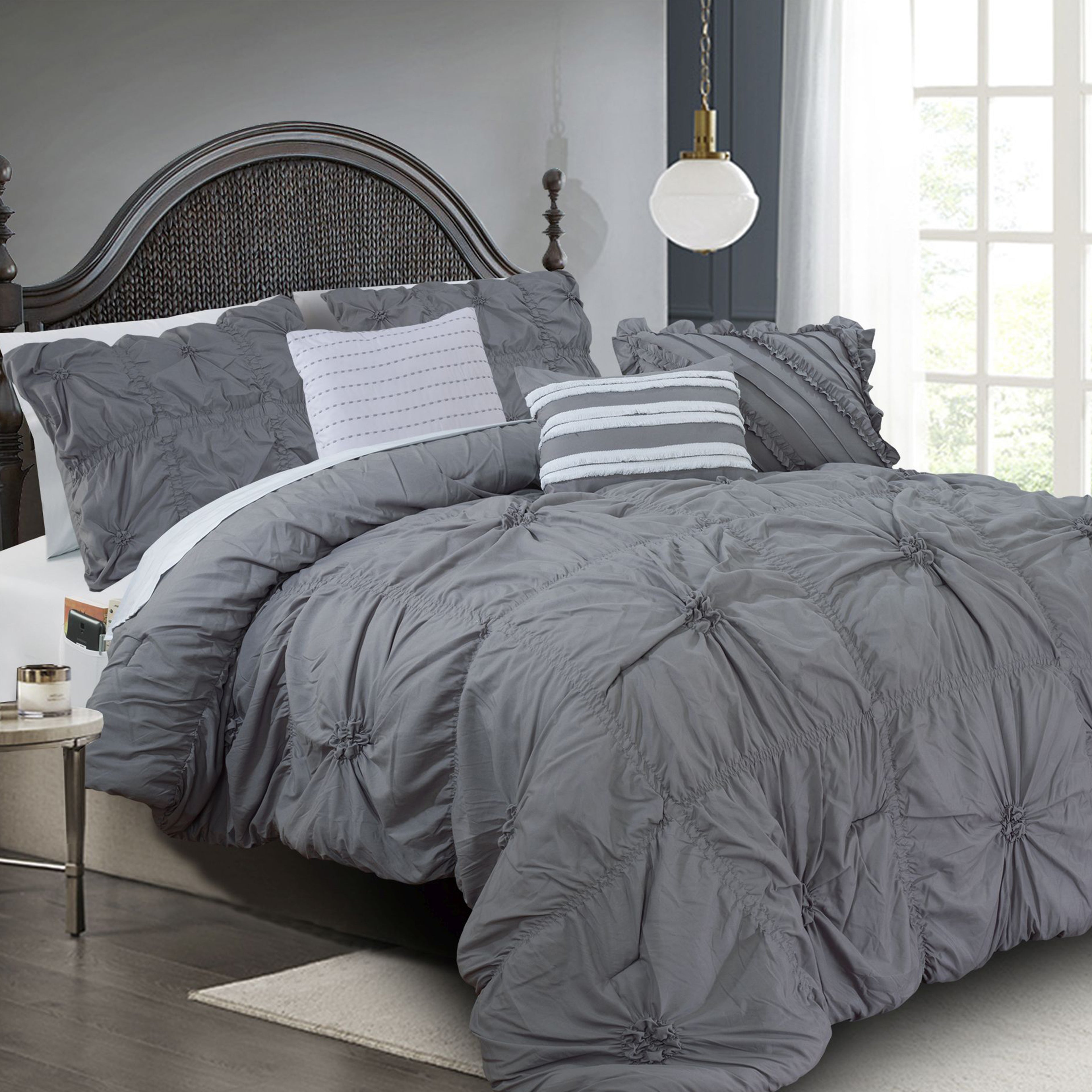 12-Piece Amy Oversized Comforter Set - Includes 6-Piece Sheet Set with Double Sided Storage Pockets