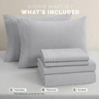 Extra deep Pocket 3 Line Embroidery, 6-Piece Sheet Set
