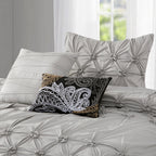 12-Piece Ella Pleated Ruched Pintuck Comforter Set, Includes 6-Piece Sheet Set with Double Sided Storage Pockets