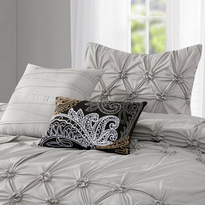 Elegant Comfort 12-Piece Ella Pleated Ruched Pintuck Comforter Set, Includes 6-Piece Sheet Set with Double Sided Storage Pockets