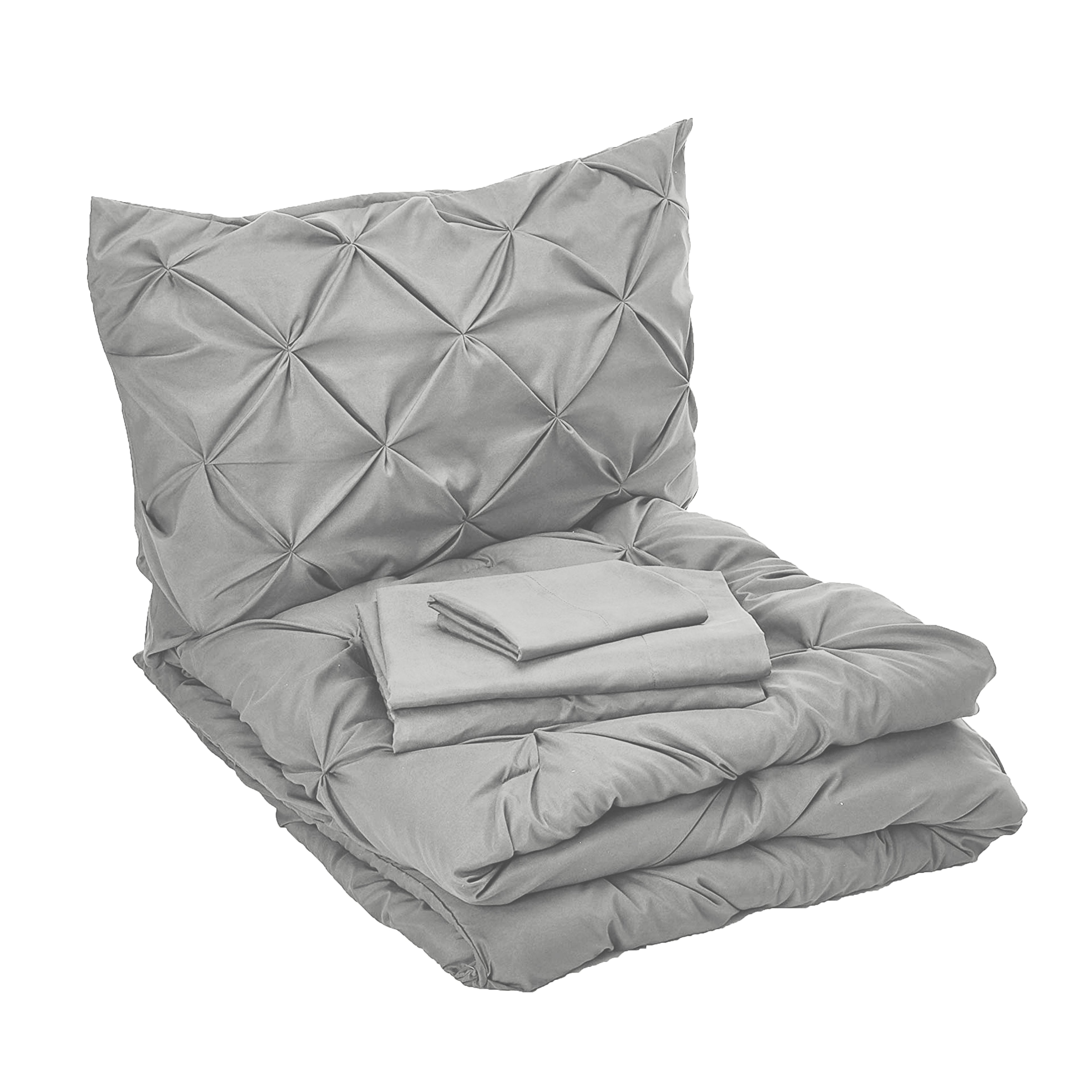 8-Piece Pintuck Pinch Pleated Comforter Set - Includes 4-Piece Sheet Set with Double Sided Storage Pockets