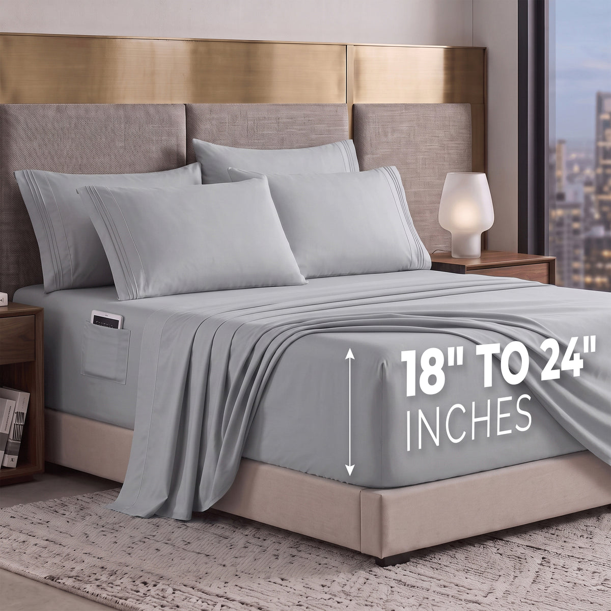 Extra deep Pocket 3 Line Embroidery, 6-Piece Sheet Set