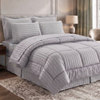 8-Piece Dobby Stripe Comforter Set - Includes 4-Piece Sheet Set with Double Sided Storage Pockets
