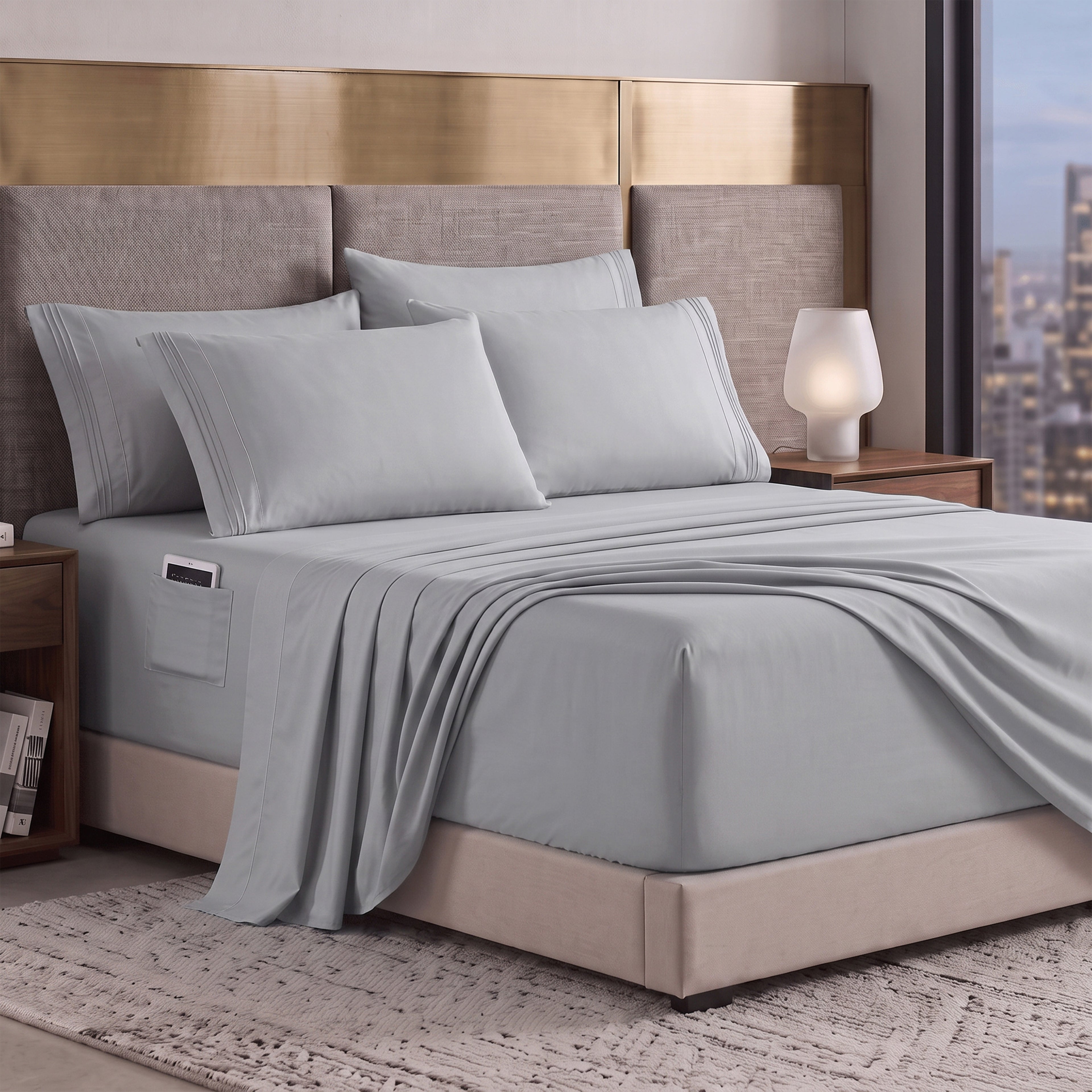 Extra deep Pocket 3 Line Embroidery, 6-Piece Sheet Set