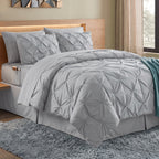 8-Piece Pintuck Pinch Pleated Comforter Set - Includes 4-Piece Sheet Set with Double Sided Storage Pockets