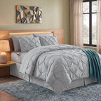 8-Piece Pintuck Pinch Pleated Comforter Set - Includes 4-Piece Sheet Set with Double Sided Storage Pockets