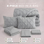 8-Piece Pintuck Pinch Pleated Comforter Set - Includes 4-Piece Sheet Set with Double Sided Storage Pockets