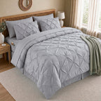 8-Piece Pintuck Pinch Pleated Comforter Set - Includes 4-Piece Sheet Set with Double Sided Storage Pockets