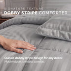 8-Piece Dobby Stripe Comforter Set - Includes 4-Piece Sheet Set with Double Sided Storage Pockets