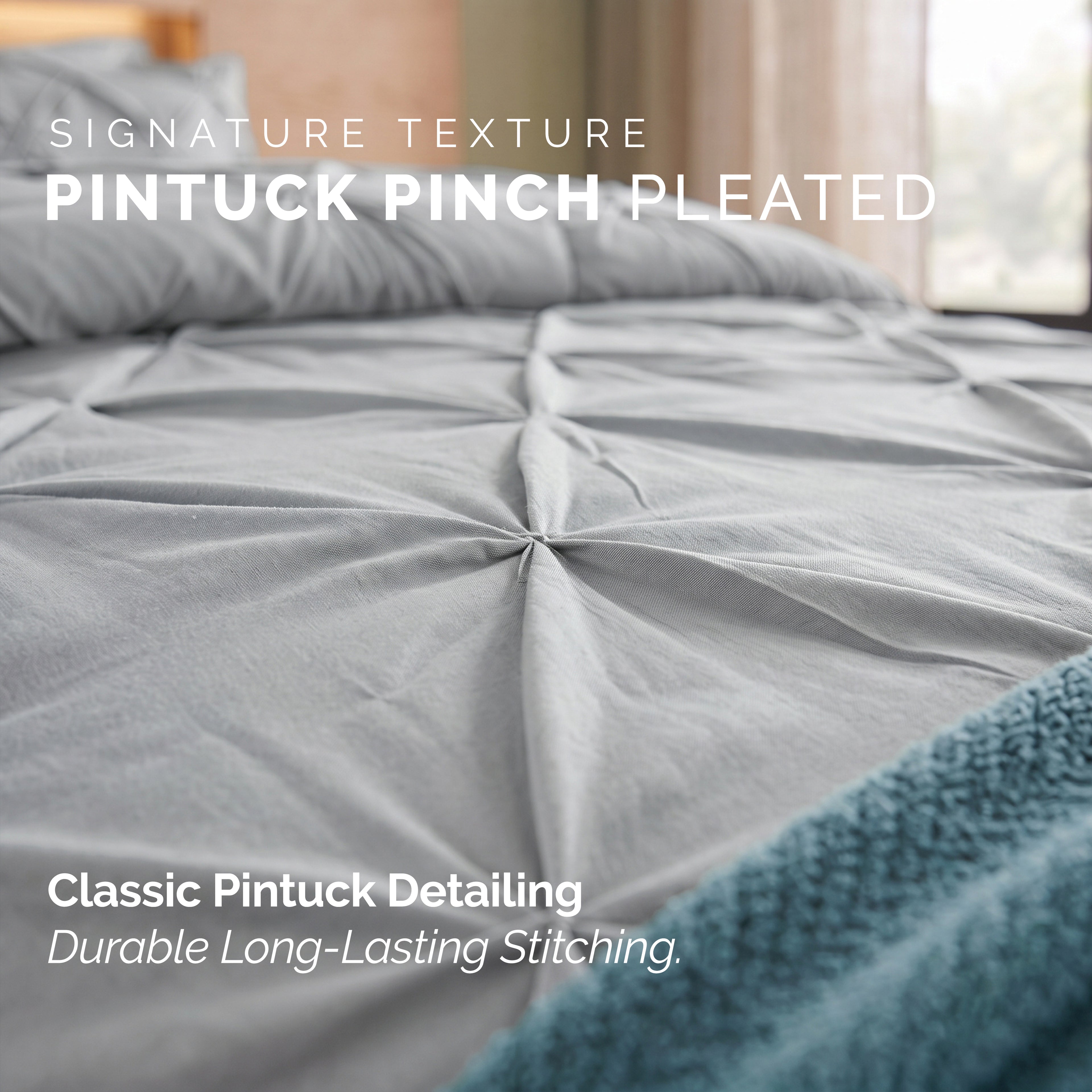 8-Piece Pintuck Pinch Pleated Comforter Set - Includes 4-Piece Sheet Set with Double Sided Storage Pockets
