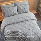 8-Piece Pintuck Pinch Pleated Comforter Set - Includes 4-Piece Sheet Set with Double Sided Storage Pockets