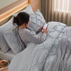 8-Piece Pintuck Pinch Pleated Comforter Set - Includes 4-Piece Sheet Set with Double Sided Storage Pockets