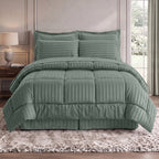 8-Piece Dobby Stripe Comforter Set - Includes 4-Piece Sheet Set with Double Sided Storage Pockets
