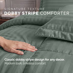 8-Piece Dobby Stripe Comforter Set - Includes 4-Piece Sheet Set with Double Sided Storage Pockets
