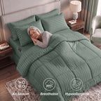 8-Piece Dobby Stripe Comforter Set - Includes 4-Piece Sheet Set with Double Sided Storage Pockets