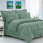 8-Piece Dobby Stripe Comforter Set - Includes 4-Piece Sheet Set with Double Sided Storage Pockets