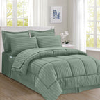 8-Piece Dobby Stripe Comforter Set - Includes 4-Piece Sheet Set with Double Sided Storage Pockets