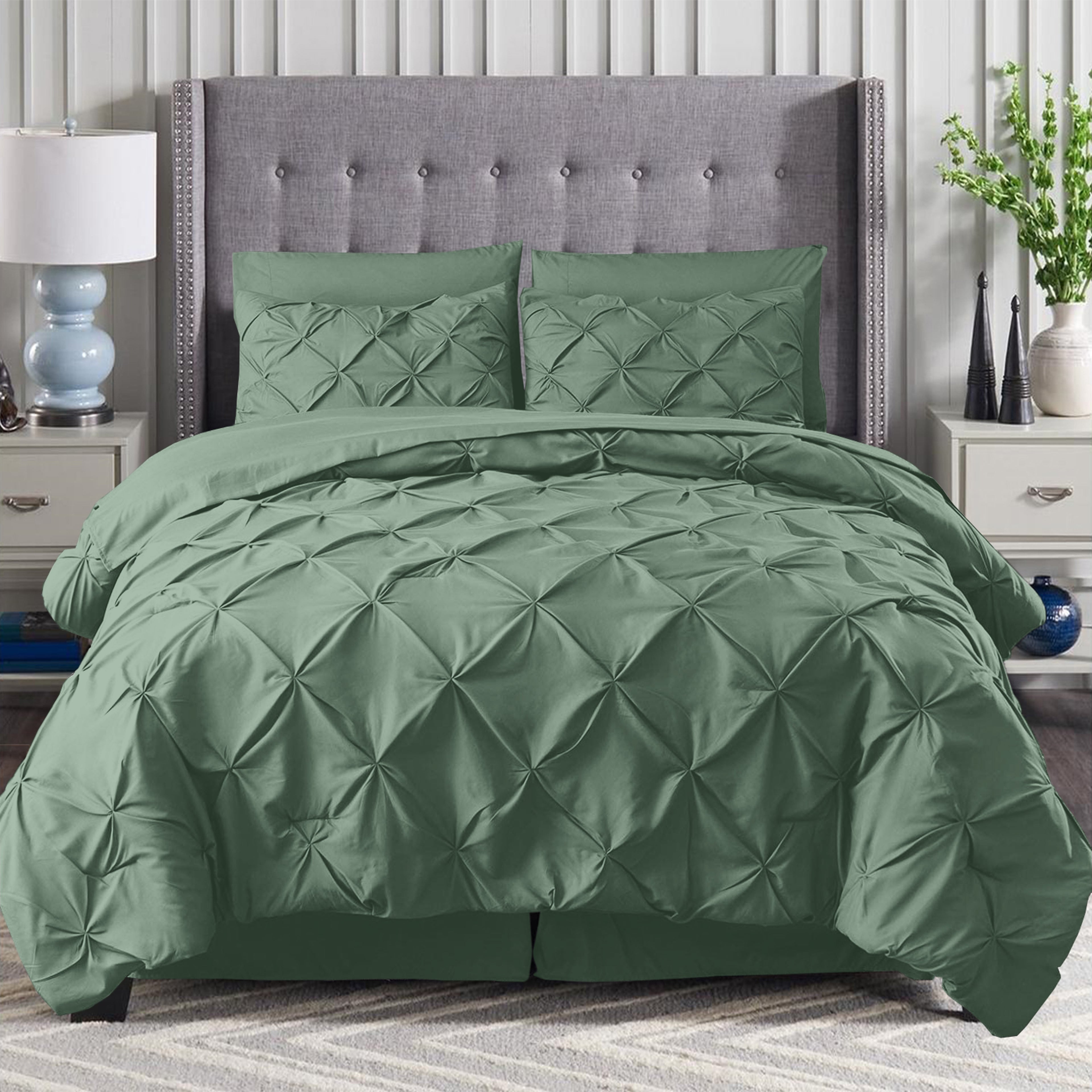 8-Piece Pintuck Pinch Pleated Comforter Set - Includes 4-Piece Sheet Set with Double Sided Storage Pockets