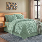 8-Piece Pintuck Pinch Pleated Comforter Set - Includes 4-Piece Sheet Set with Double Sided Storage Pockets