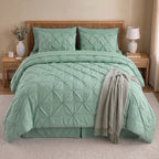 8-Piece Pintuck Pinch Pleated Comforter Set - Includes 4-Piece Sheet Set with Double Sided Storage Pockets
