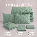 8-Piece Pintuck Pinch Pleated Comforter Set - Includes 4-Piece Sheet Set with Double Sided Storage Pockets