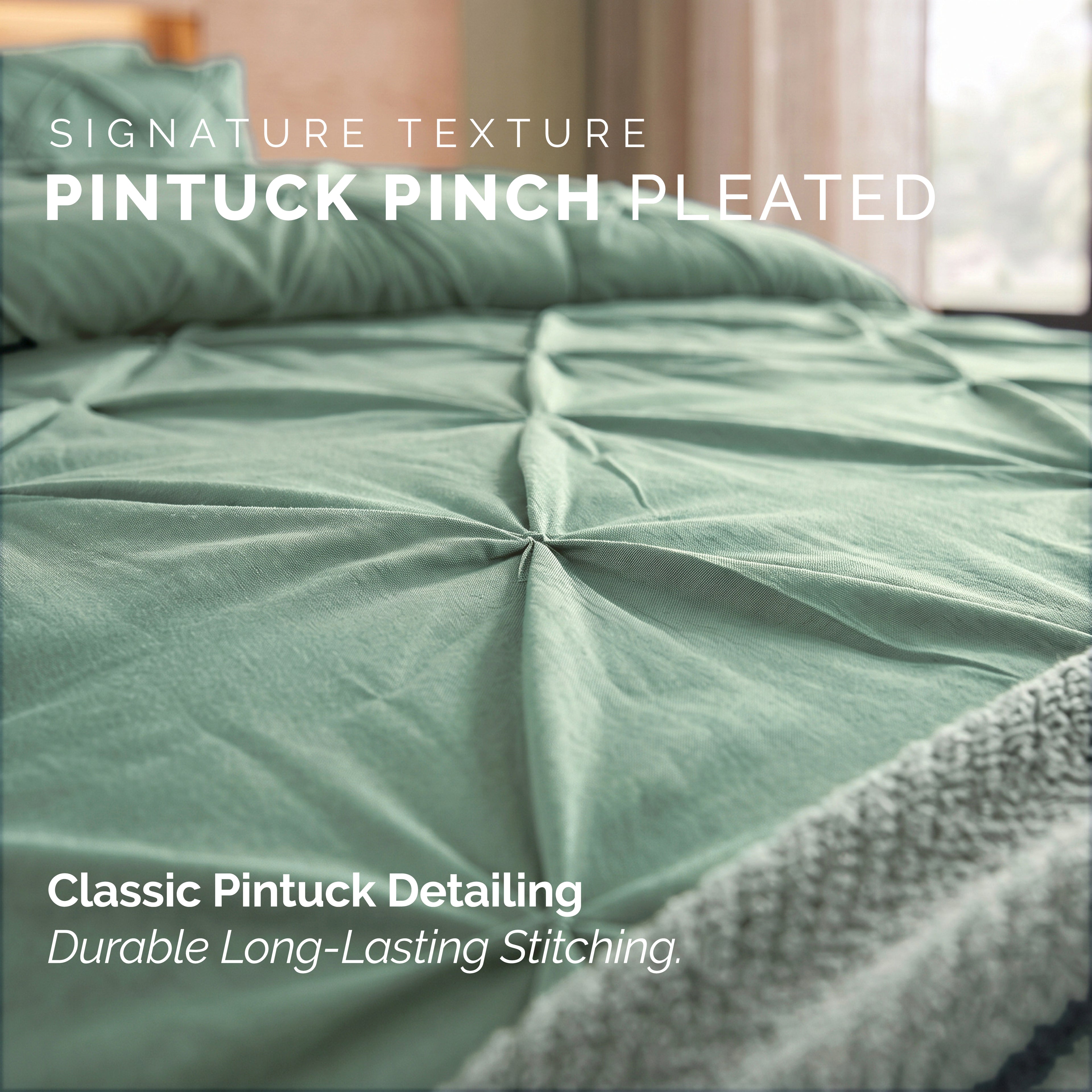 8-Piece Pintuck Pinch Pleated Comforter Set - Includes 4-Piece Sheet Set with Double Sided Storage Pockets
