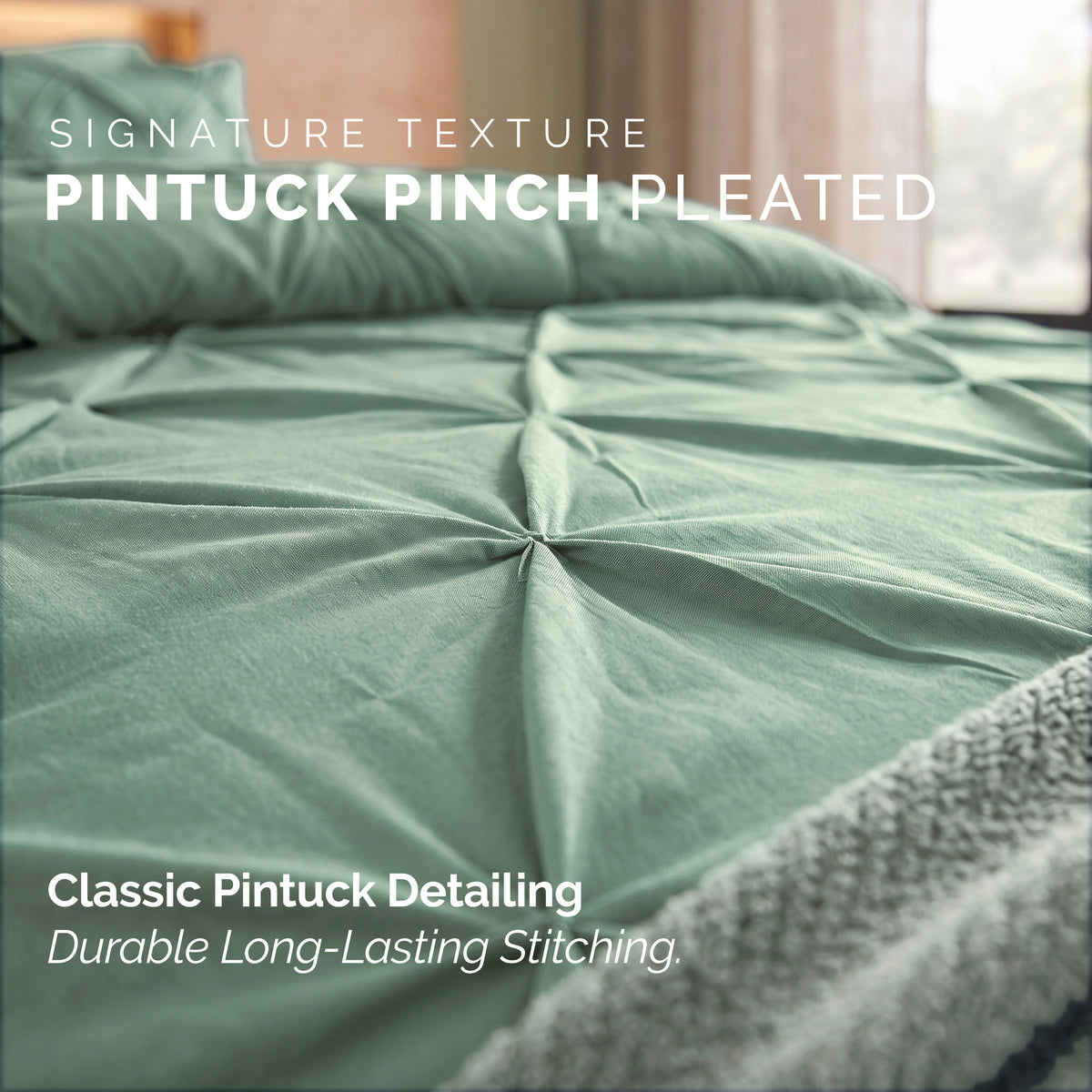 8-Piece Pintuck Pinch Pleated Comforter Set - Includes 4-Piece Sheet Set with Double Sided Storage Pockets