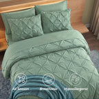8-Piece Pintuck Pinch Pleated Comforter Set - Includes 4-Piece Sheet Set with Double Sided Storage Pockets