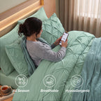 8-Piece Pintuck Pinch Pleated Comforter Set - Includes 4-Piece Sheet Set with Double Sided Storage Pockets
