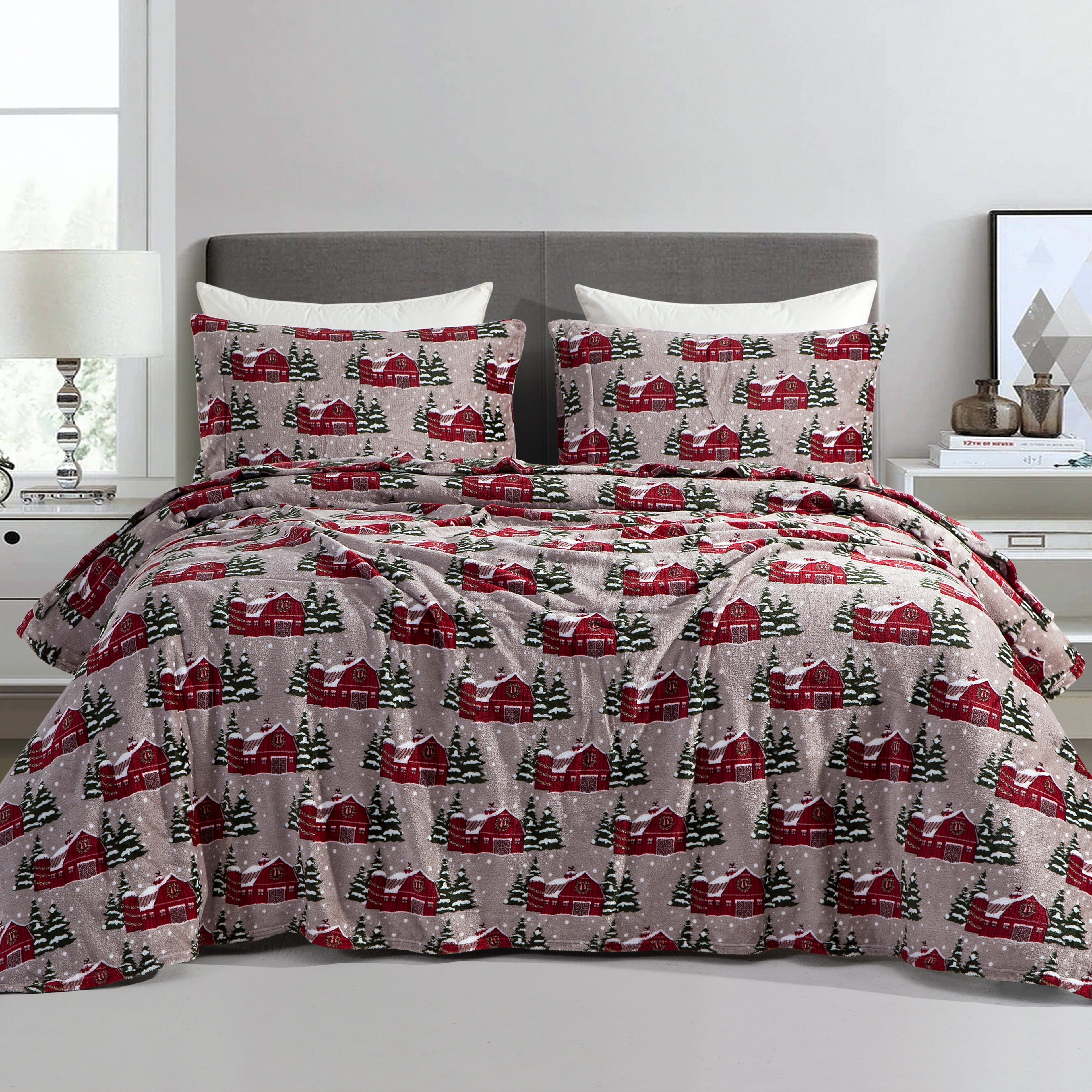 4-Piece Holiday Christmas Velvet Plush Flannel Sheet Set