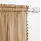 Set of 2 Pom Pom Tasseled Sheer Curtain - Rod Pocket