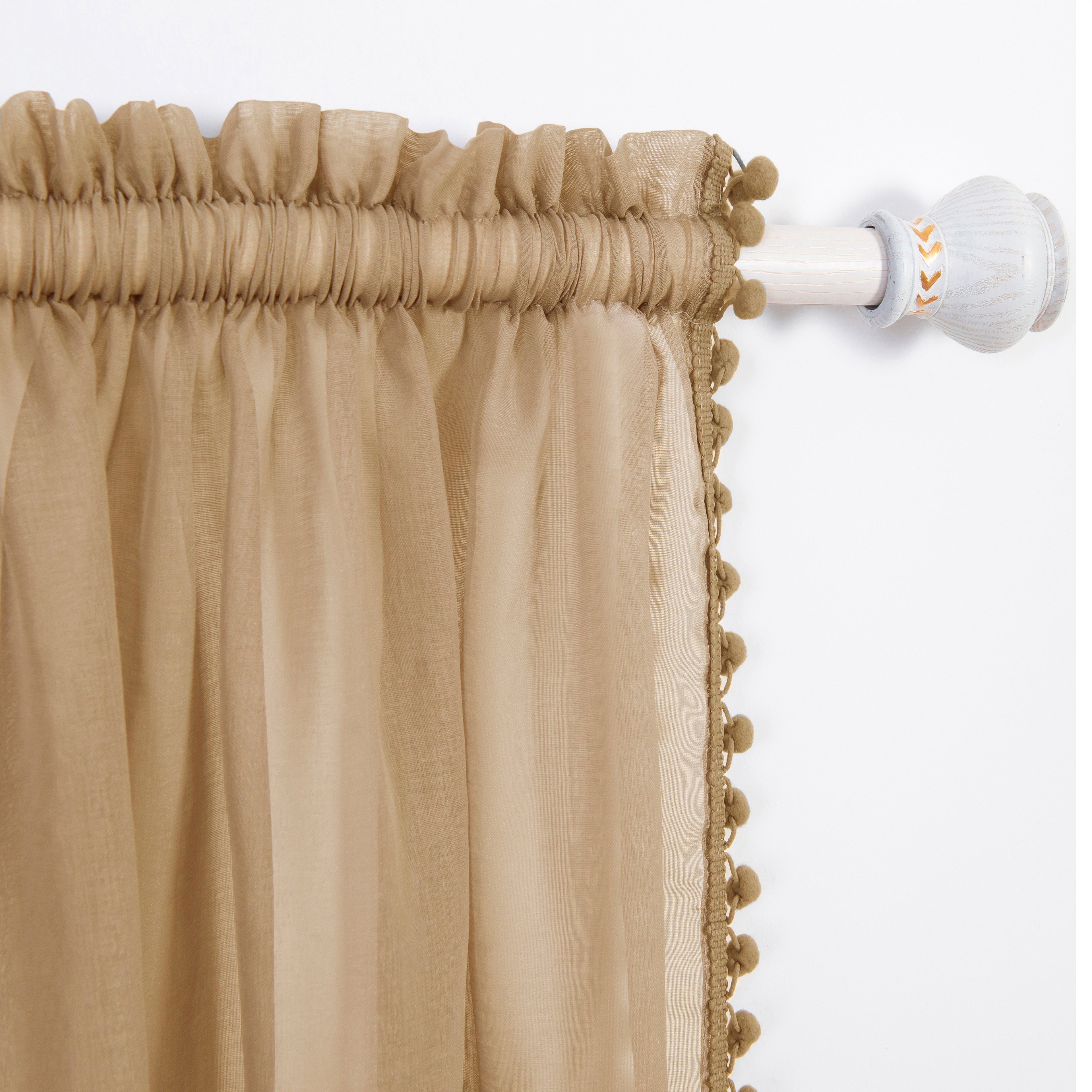 Set of 2 Pom Pom Tasseled Sheer Curtain - Rod Pocket