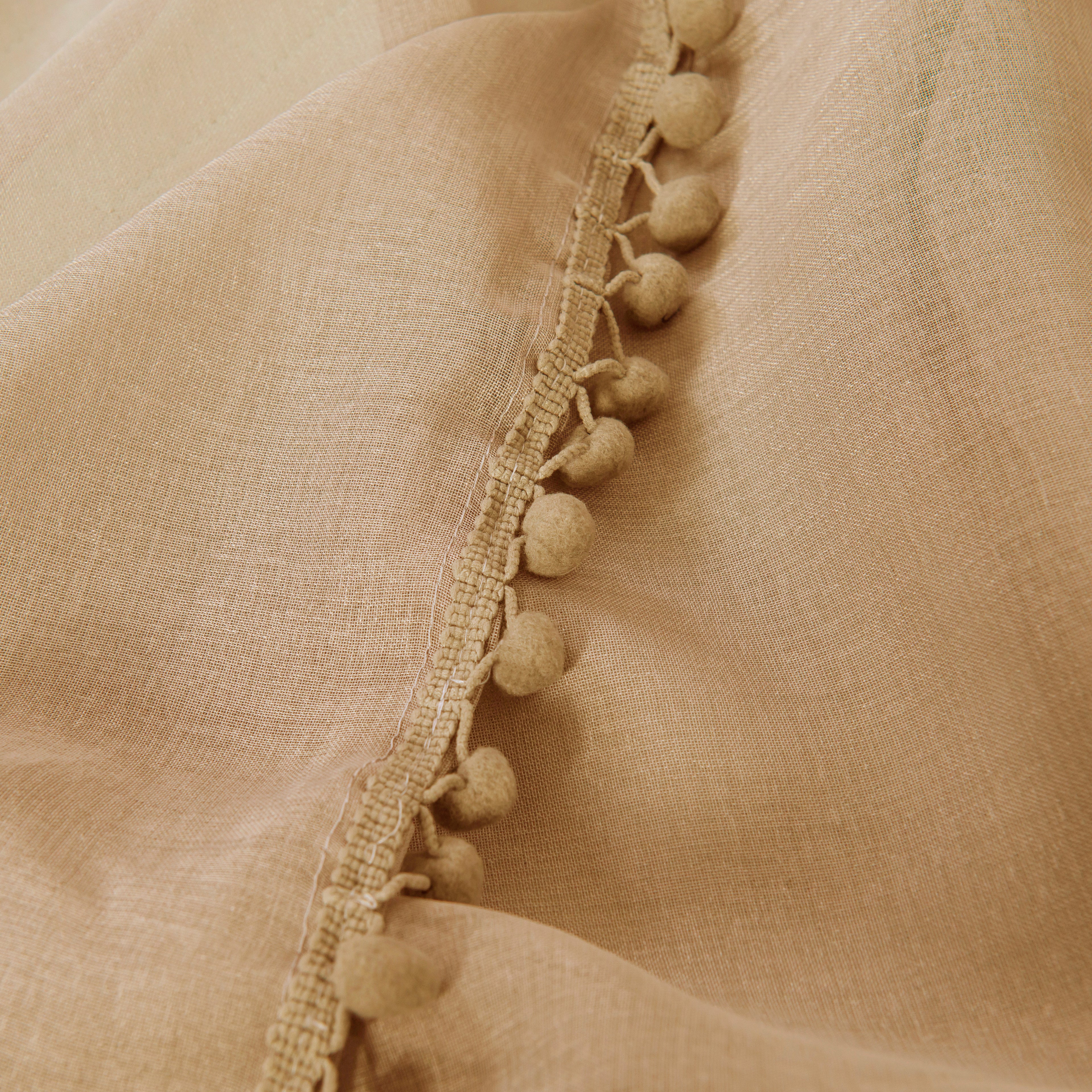 Set of 2 Pom Pom Tasseled Sheer Curtain - Rod Pocket