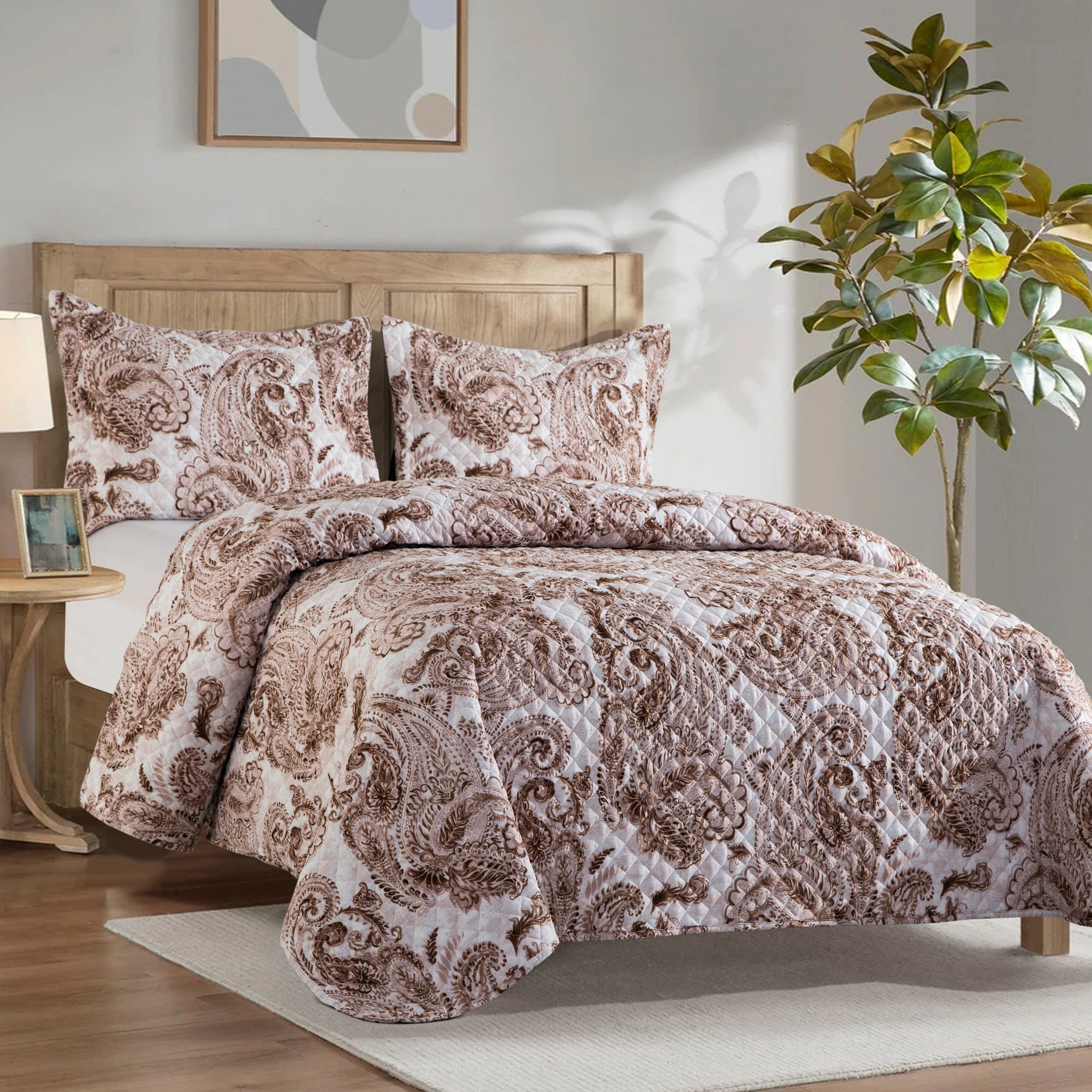 3-Piece Paisley Quilted Reversible Bedspread Coverlet Set