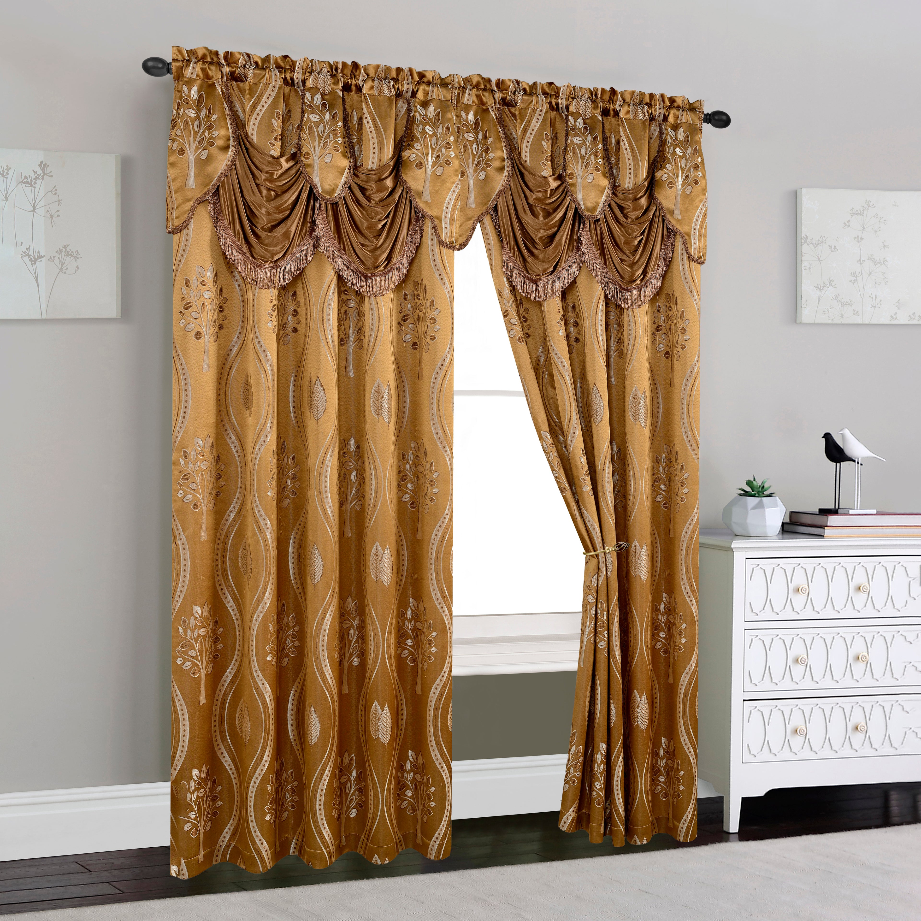 Set of 2 Aurora Curtain Panels- Attached Valance - Rod Pocket- 54" W x 84" L