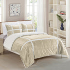 3-Piece Stripe Micro-Suede Reversible Sherpa - Comforter Set