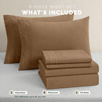 Extra deep 18-24 Inch Pocket 3 Line Embroidery, 6-Piece Sheet Set, Moody Shades