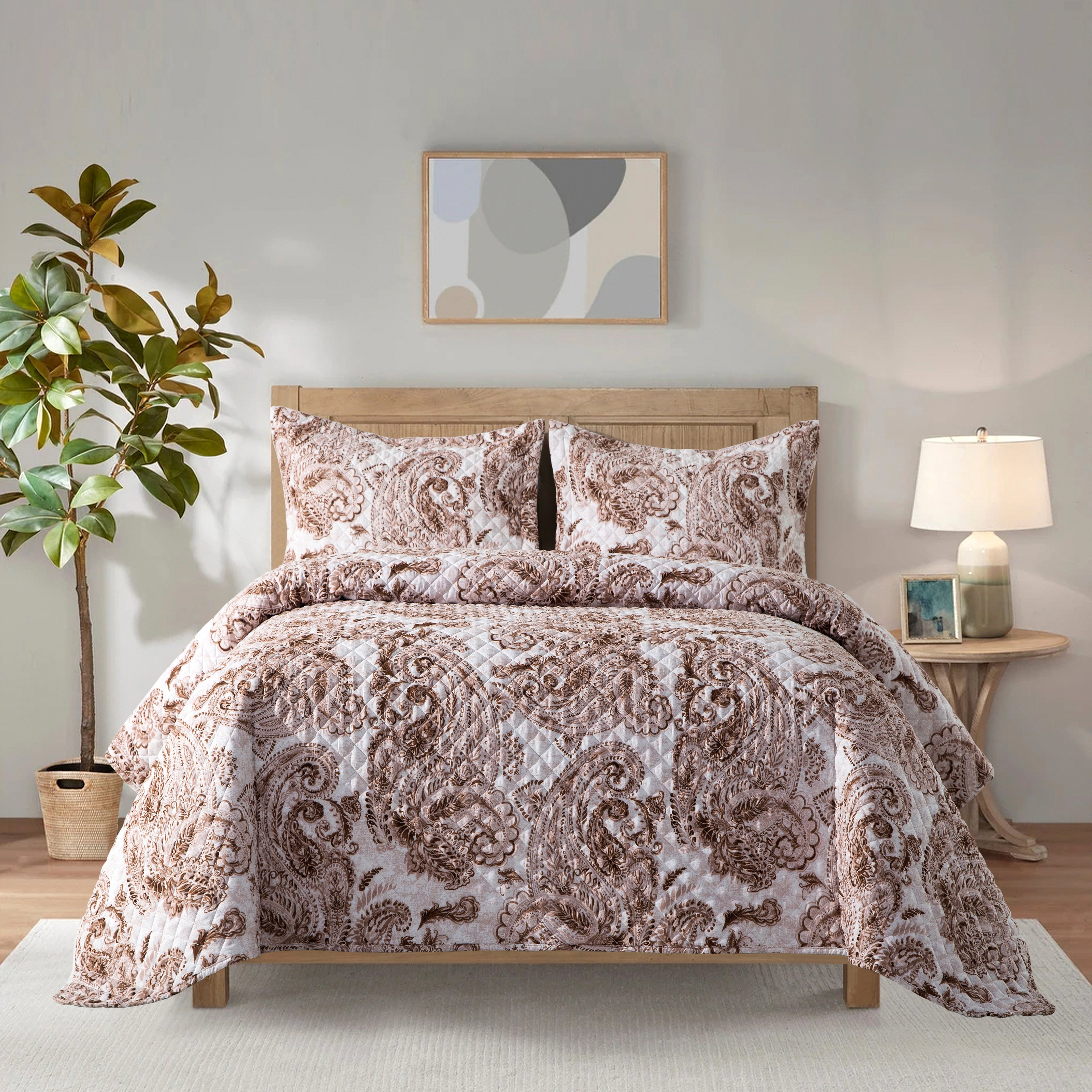 3-Piece Paisley Quilted Reversible Bedspread Coverlet Set