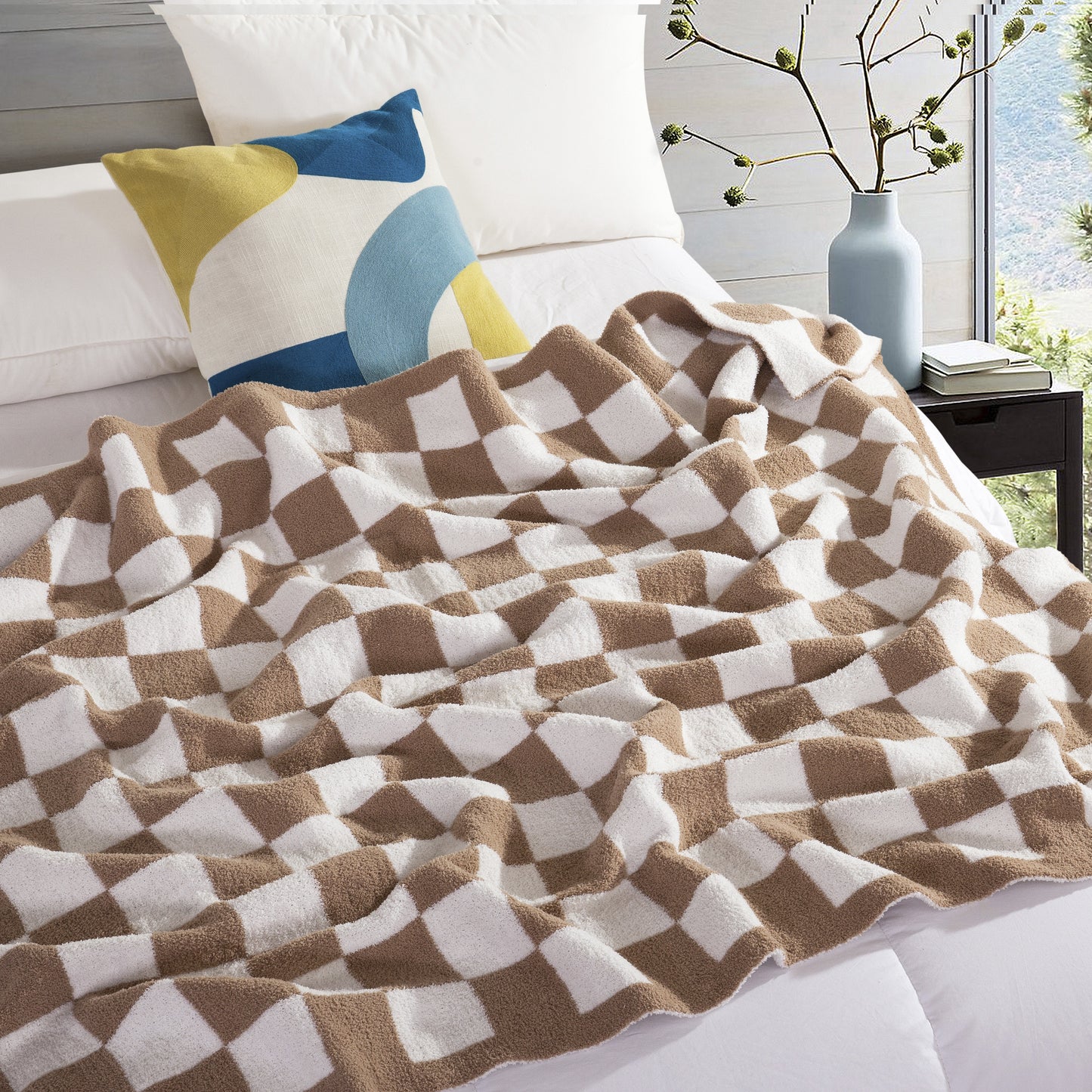 Elegant Comfort 50" x 70"  Ultra Soft Checkered Knitted Throw Blanket
