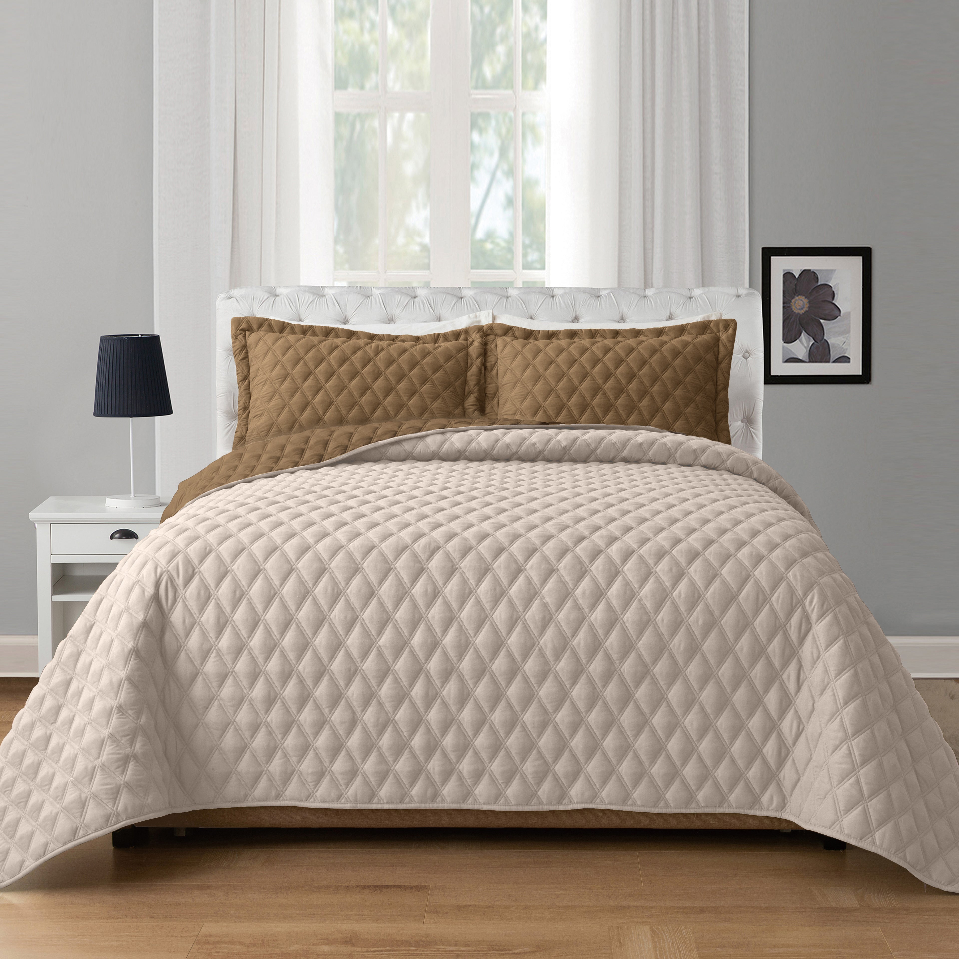 3-Piece Diamond Quilted Reversible Bedspread Coverlet Set