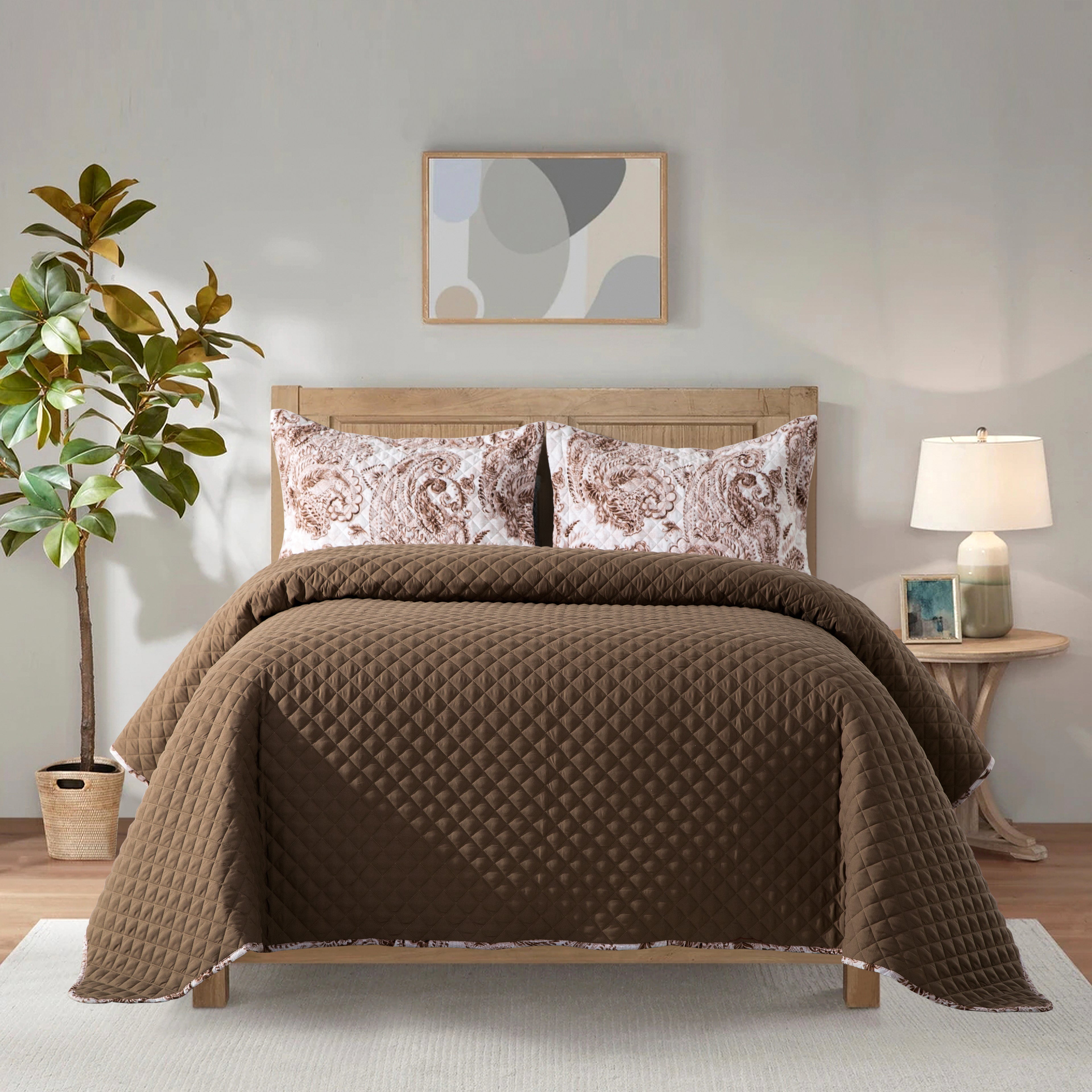3-Piece Paisley Quilted Reversible Bedspread Coverlet Set