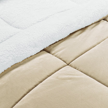 Elegant Comfort 3-Piece Stripe Micro-Suede Reversible Sherpa - Comforter Set